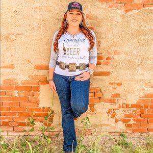“Ice cold beer” baseball style tee